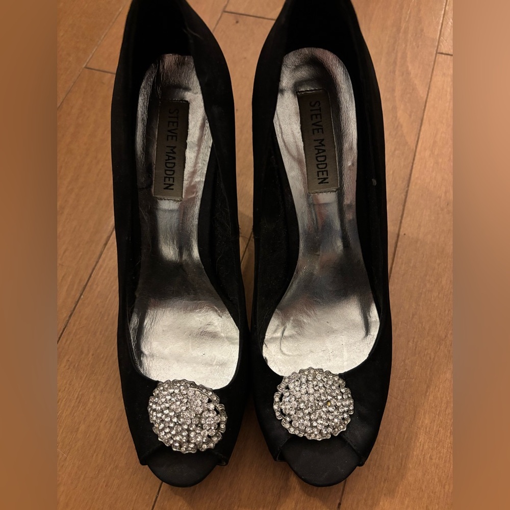 Steve Madden Black Heels with Crystal Accent